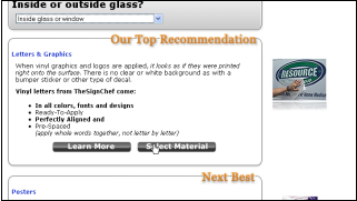Screenshot of our Sign Material Selection Wizard